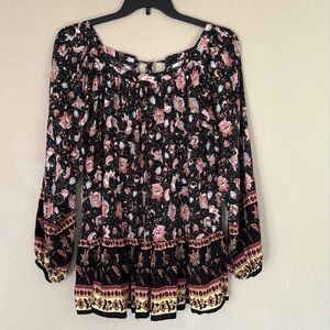 Easel, medium, floral mini dress/ tunic with tie back